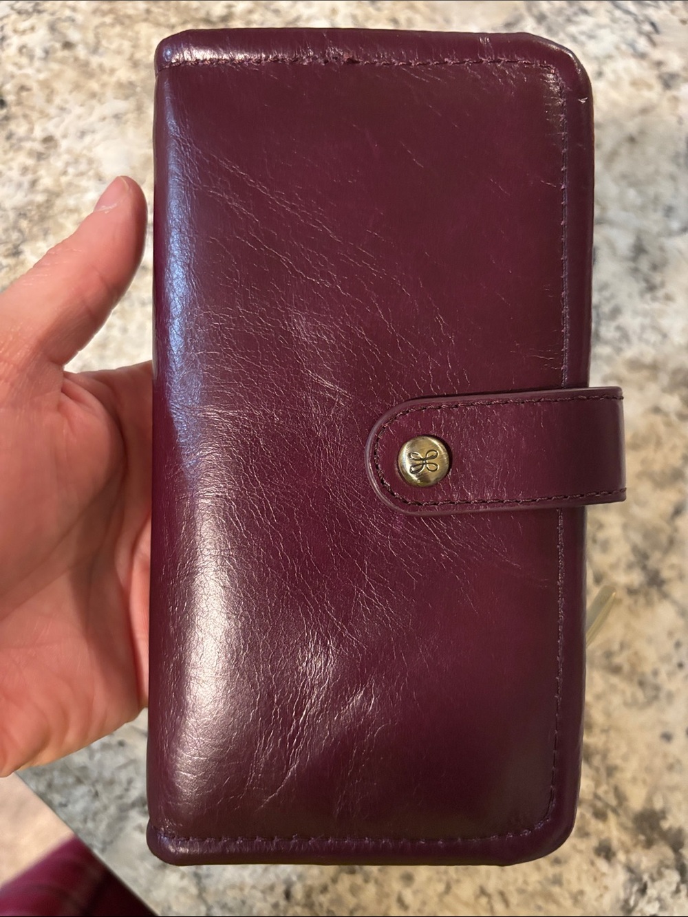 HOBO Leather Trifold Wallet in Deep Plum - Picture 3 of 4